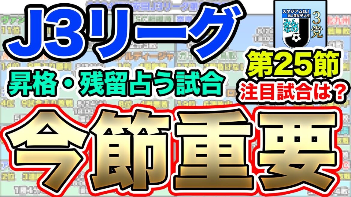 【J3リーグ】第25節のカードを見てみよう!昇格・残留を占う2試合!?要注目カードは? 【J3リーグ】第25節のカードを見てみよう!昇格・残留を占う2試合!?要注目カードは?
