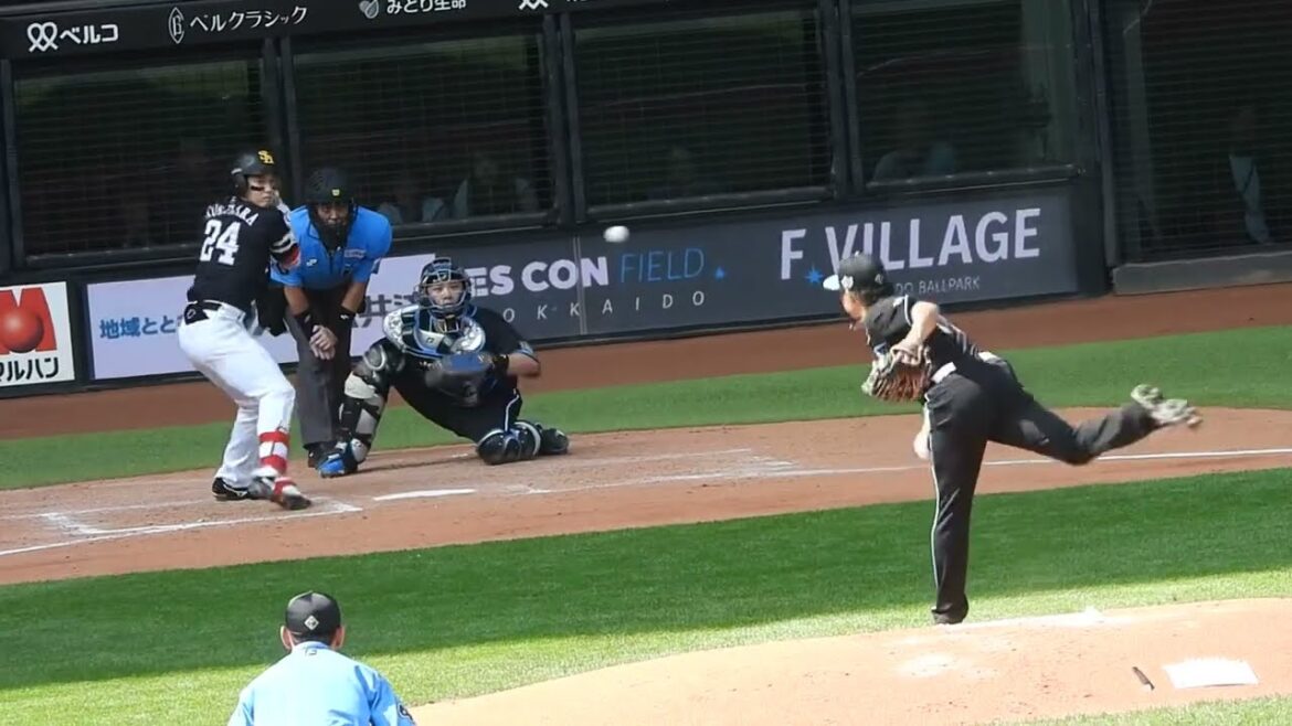 【球審白井】納得のいかないソフトバンク栗原陵矢と優しい球審白井さん 物議を醸してるけどストライク判定で正しいように見える👀？エスコンフィールド北海道日本ハムファイターズ