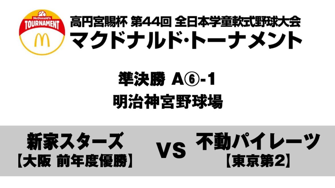【準決勝:明治神宮野球場 1試合目】A⑥-1【大阪 前年度優勝】新家スターズ vs 【東京第２】不動パイレーツ