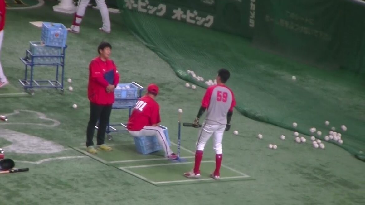 大盛穂 試合前のティーバッティング（2024年8月20日 読売ジャイアンツ 対 広島カープ）