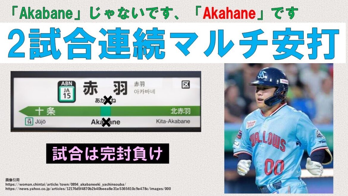 【赤羽】「Akabane」じゃないです、「Akahane」です　2試合連続マルチ安打！【試合は完封負け】2024-GAME91
