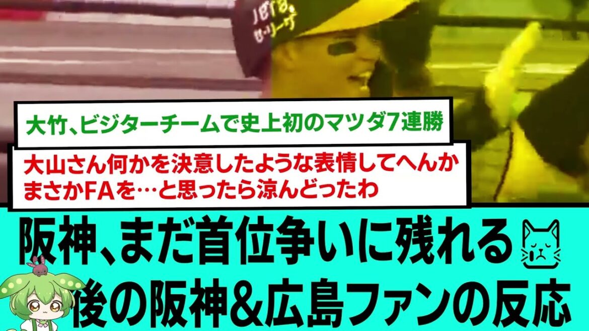 阪神、まだ首位争いに残れる😿 後の阪神&広島ファンの反応【阪神タイガース/プロ野球/なんJ2ch5chスレまとめ/セリーグ/桐敷拓馬/大山悠輔/岩崎優/近本光司/森下翔太/2024年8月25日】