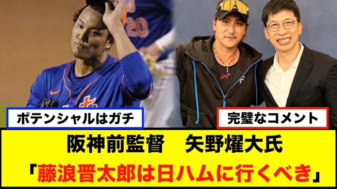 阪神前監督　矢野燿大氏「藤浪晋太郎は日ハムに行くべき」もし藤浪晋太郎が国内復帰するなら…　矢野燿大氏が提言