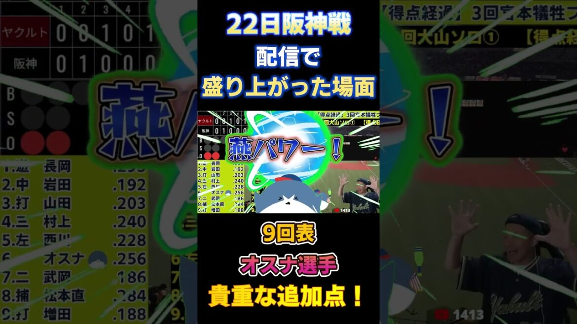 8.22 配信で盛り上がった場面!#オスナ 選手 貴重な追加点! #ヤクルトスワローズ #阪神タイガース 8.22 配信で盛り上がった場面!#オスナ 選手 貴重な追加点! #ヤクルトスワローズ #阪神タイガース