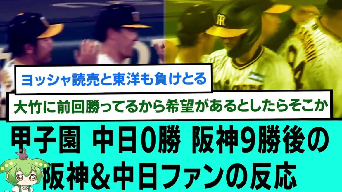 甲子園、中日0勝、阪神9勝www後の阪神&中日ファンの反応【阪神タイガース/プロ野球/なんJ2ch5chスレまとめ/セリーグ/井上広大/石井大智/森下翔太/佐藤輝明/2024年9月4日】