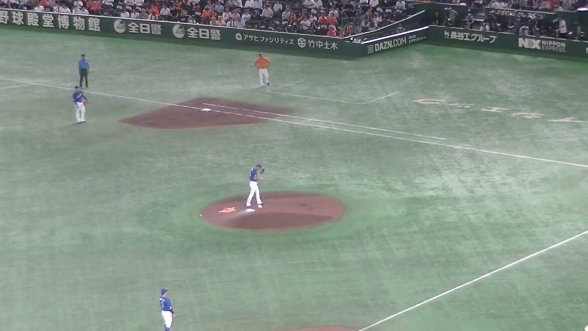 門脇誠をレフトフライに打ち取る岩嵜翔（2024年8月23日 読売ジャイアンツ 対 中日ドラゴンズ）