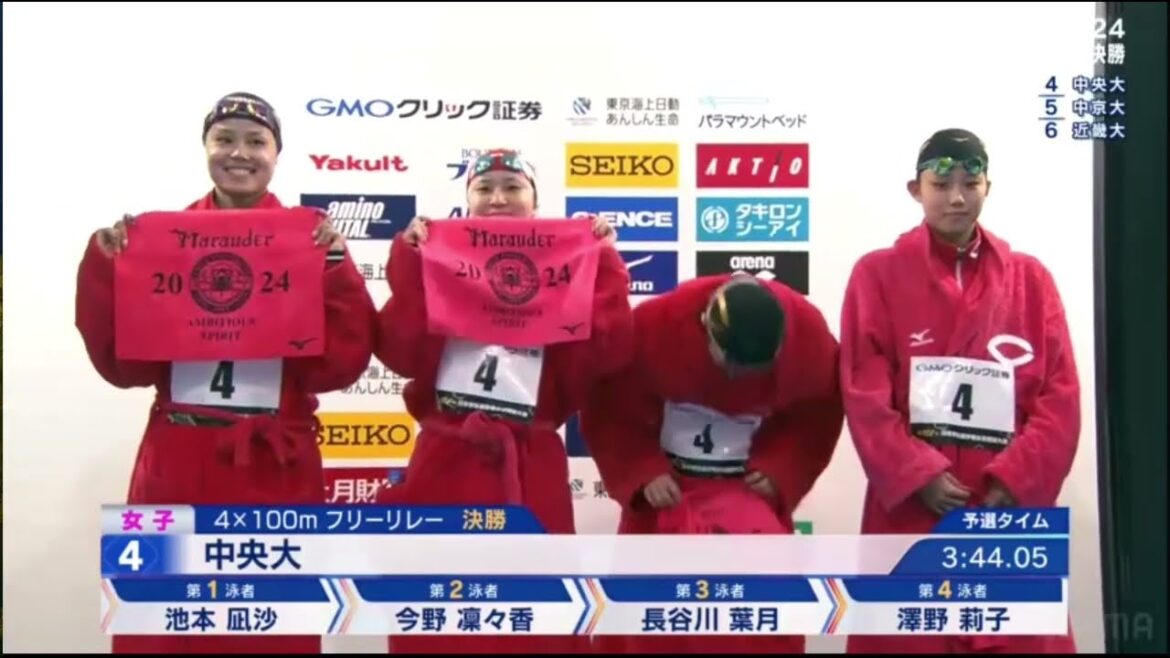 第100回日本学生選手権水泳競技大会　女子4×100メートルフリーリレー決勝