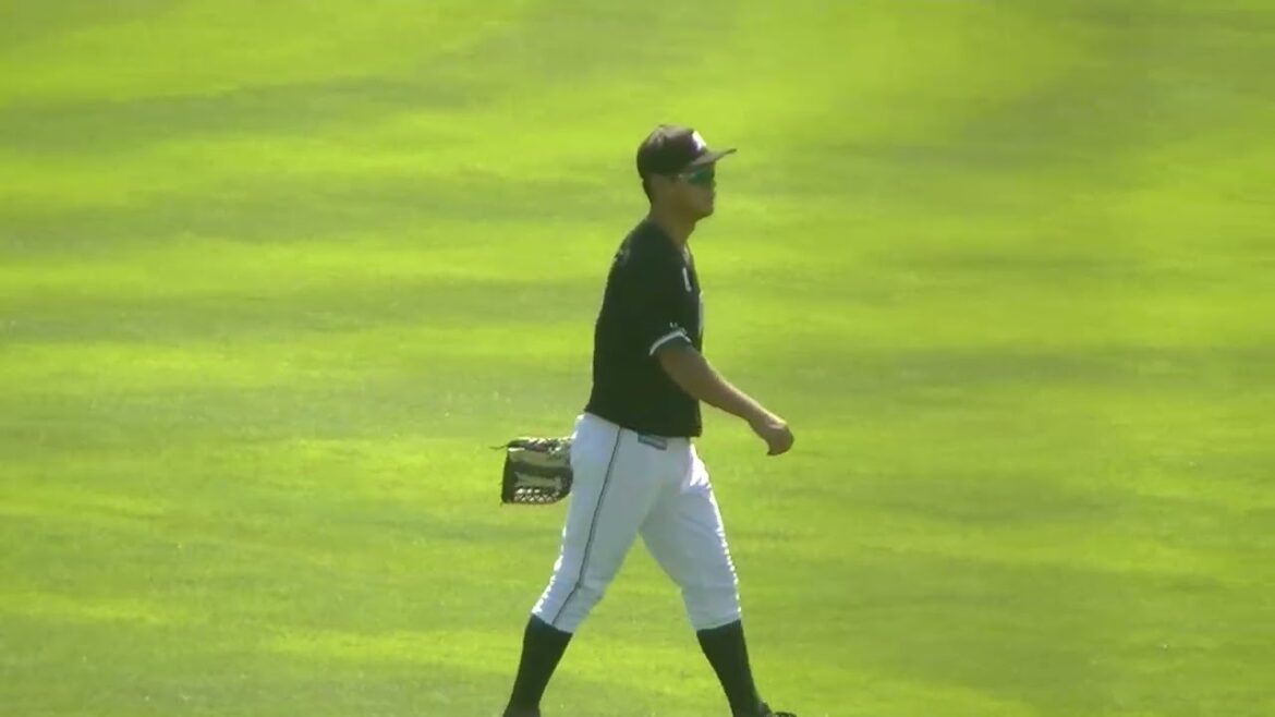 【マリーンズ】山本大斗がライトでキャッチボール（2024年9月11日 日本ハムファイターズ 対 千葉ロッテマリーンズ 鎌ヶ谷）