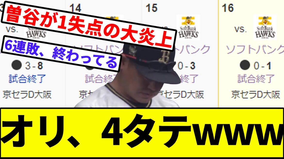 【曽谷・宮城「出てくばい！」】オリックス、ソフトバンクに屈辱の4タテ【なんJ反応】【プロ野球反応集】【2chスレ】【1分動画】【5chスレ】【比嘉】【近藤】【杉山】【マジック5】【ハム】【楽天】