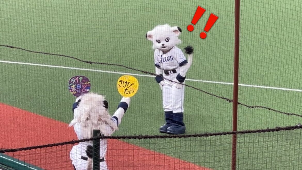 【ライナの戸惑いが怒りに変わる…】レオの団扇の裏に書かれた文字は「まんじゅうあたま」 二頭の寸劇風『吠えろライオンズ』【ファーム 西武vs巨人】2024/9/17