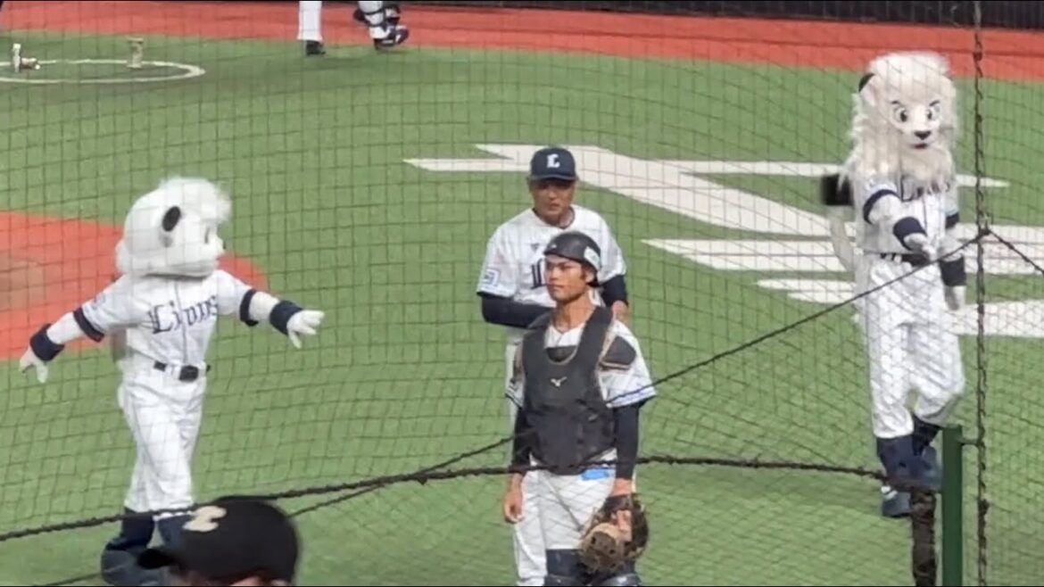 西口監督を護衛するSPレオ&ライナ➡︎ライオンズ スタメン選手送り出し 【ファーム 西武vsヤクルト】2024/9/25 西口監督を護衛するSPレオ&ライナ➡︎ライオンズ スタメン選手送り出し 【ファーム 西武vsヤクルト】2024/9/25