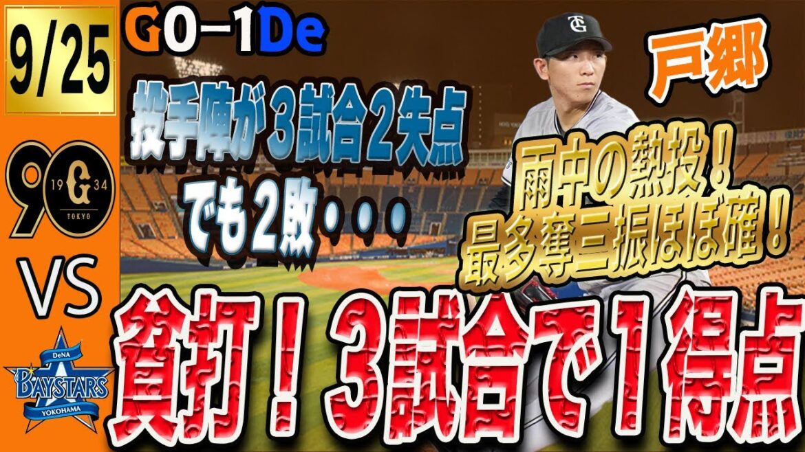 優勝目前にしてこの貧打!巨人は3試合1得点しかできずDeNAに敗戦!明日は打ってくれよ! 読売ジャイアンツ 優勝目前にしてこの貧打!巨人は3試合1得点しかできずDeNAに敗戦!明日は打ってくれよ! 読売ジャイアンツ