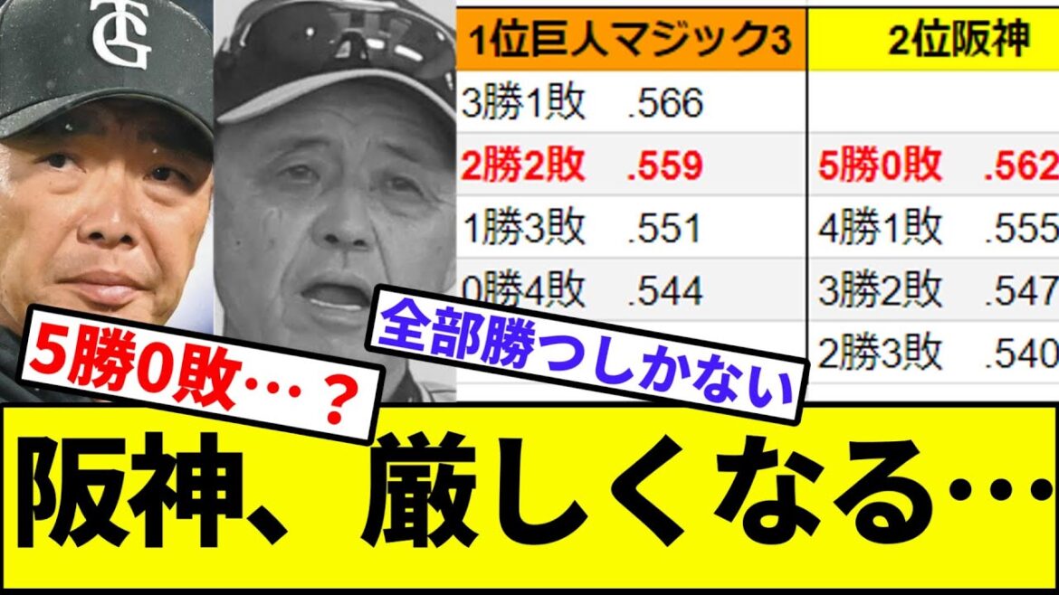【浜虎同盟、破棄】阪神タイガース、巨人マジック3で優勝が厳しくなる…【なんJ反応】【プロ野球反応集】【2chスレ】【1分動画】【5chスレ】【横浜ベイスターズ】【広島カープ】【ヤクルト】【中日】