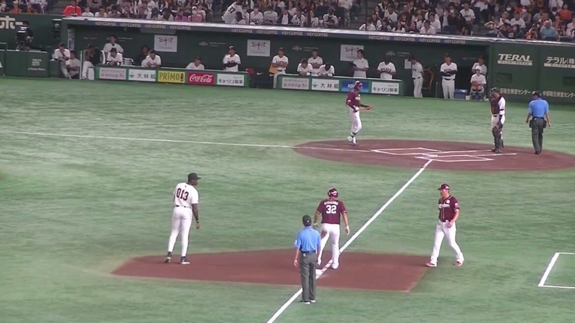 中島大輔 いきなりの三塁打 センター舟越秀虎 追いついてるように見えるが頭を越される続く武藤敦貴がセンターへの犠牲フライ【読売ジャイアンツ対 楽天ゴールデンイーグルス2024年9月22日】