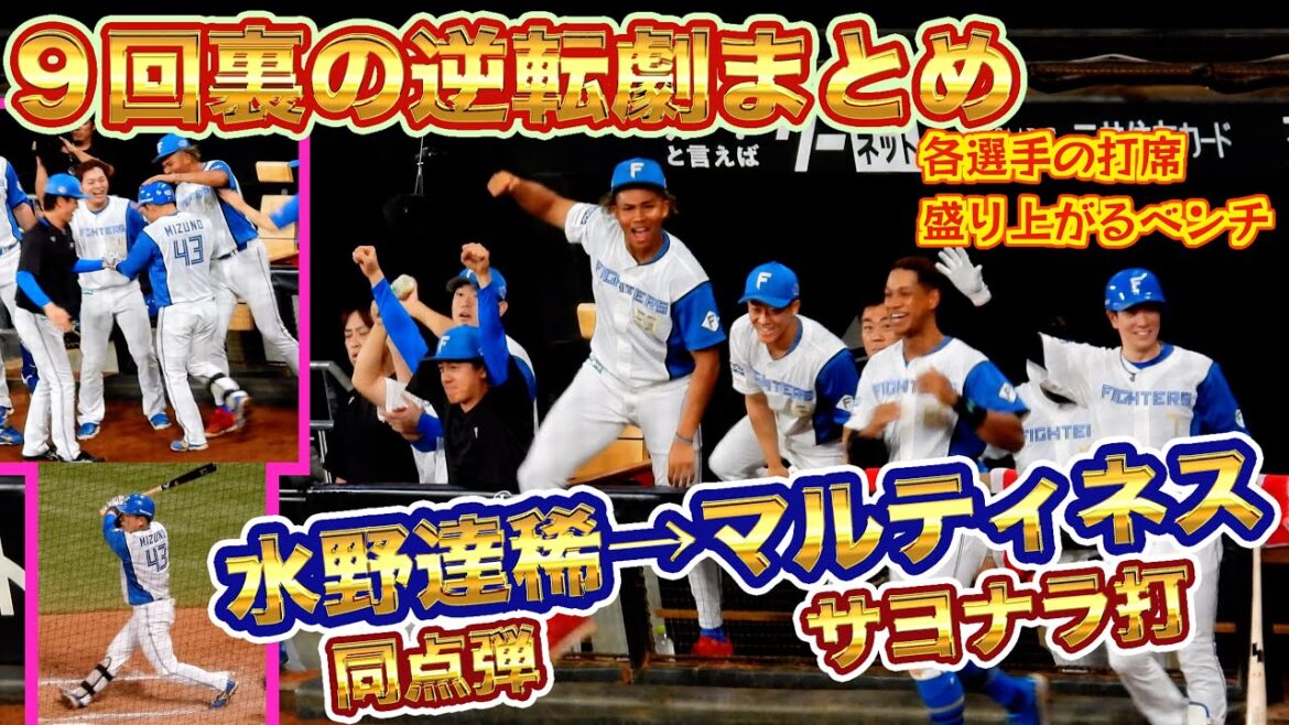 【20240928】９回裏の逆転劇まとめ。水野達稀同点弾からマルティネスのサヨナラ打（打席とベンチの様子）