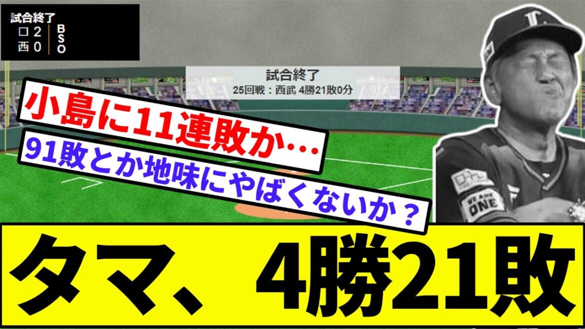 【カモメのカモのおニャン子】西武、ロッテに結局4勝21敗終戦【なんJ反応】【プロ野球反応集】【2chスレ】【1分動画】【5chスレ】【ライオンズ】【小島】【楽天イーグルス】【マリーンズ】