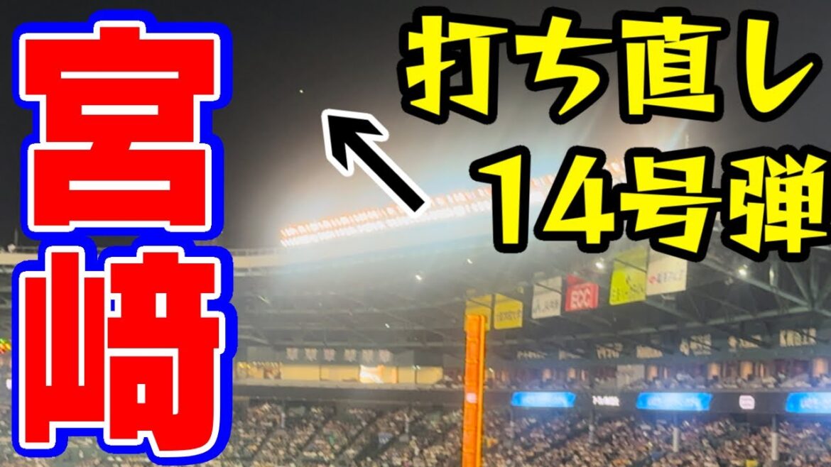 【6回裏】目の前に飛び込む！代打宮﨑敏郎打ち直し弾先制決勝14号2ラン本塁打横浜DeNAベイスターズ2024年9月30日村上阪神タイガース阪神甲子園球場リプレイ検証はファウルも結局ホームランアーチ宮崎