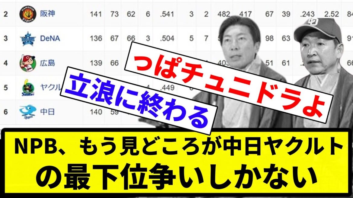 【エンターテイナー立浪】NPB、もう見どころが中日ヤクルトの最下位争いしかないw w w w w w w w w w w w w w w【反応集】【プロ野球反応集】