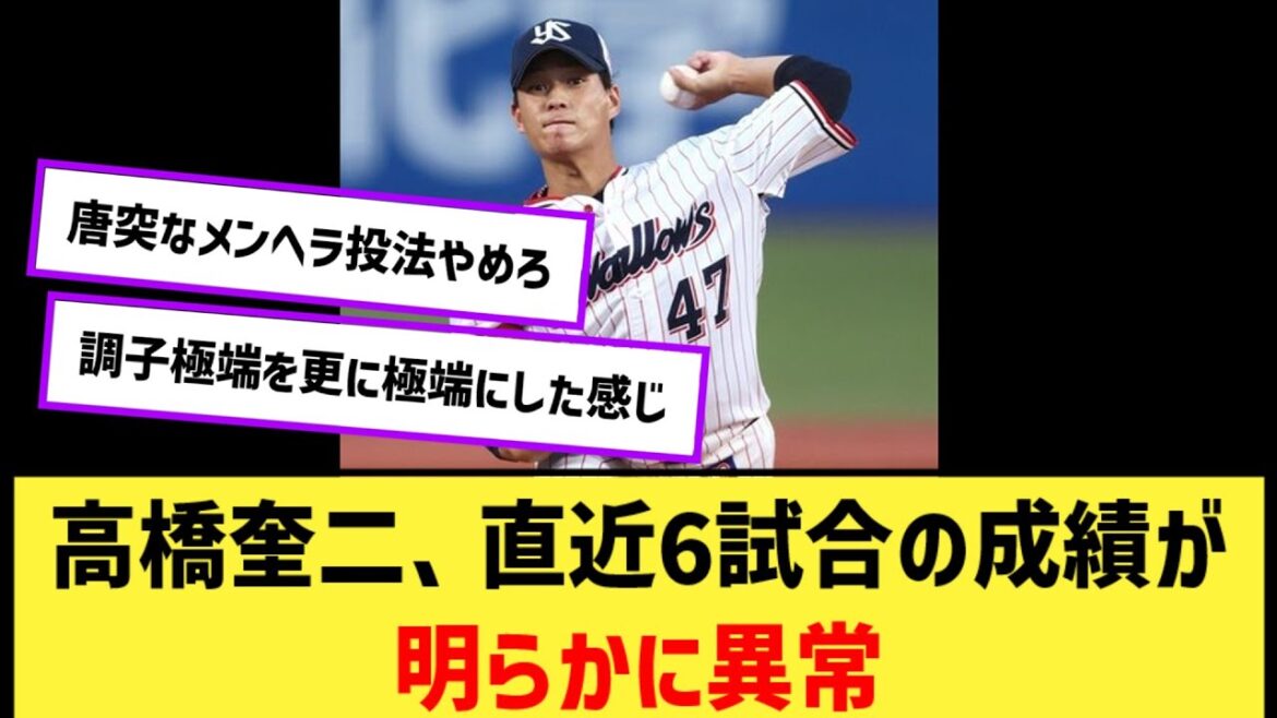 ヤクルト・高橋奎二さんの直近6試合の成績、明らかに異常【なんJ２ch５chプロ野球反応集】
