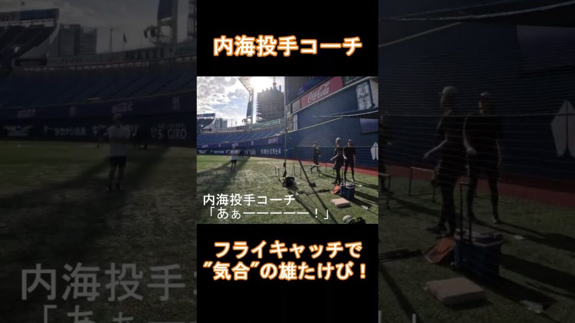 内海哲也 投手コーチ、フライキャッチで雄たけびを上げる #shorts