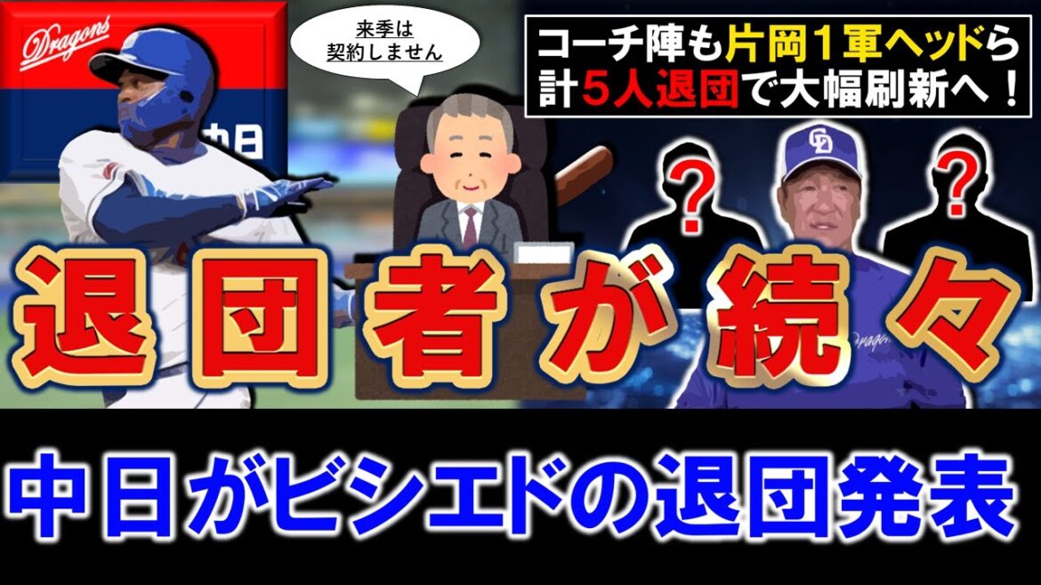 【来季に向け退団者が続々...】中日最終戦で３年連続最下位が決定した中、助っ人『Ｄ.ビシエド』の退団が正式に発表へ！さらに『片岡１軍ヘッドコーチ』含むコーチ陣も５人退団発表で大幅刷新！