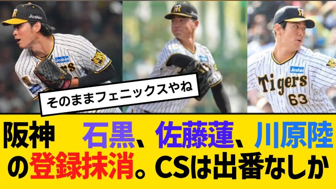 阪神　石黒、佐藤蓮、川原陸の登録抹消。CSは出番なしか　【ネットの反応】【反応集】