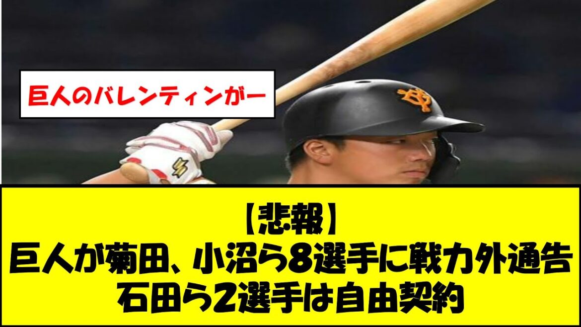 【悲報】巨人が菊田、小沼ら8選手に戦力外通告 石田ら2選手は自由契約 【悲報】巨人が菊田、小沼ら8選手に戦力外通告 石田ら2選手は自由契約