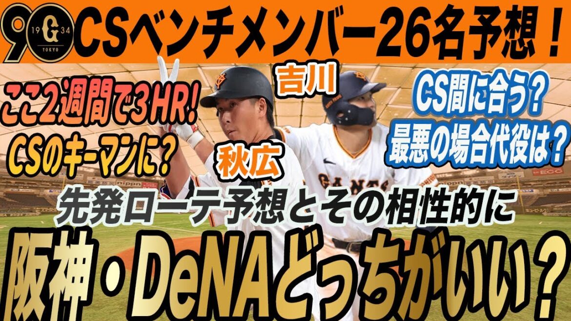 【巨人】CS開幕！先発ローテ・ベンチメンバー26名予想！キーマンは誰？阪神・DeNA対戦はどっちになるか？！　読売ジャイアンツ