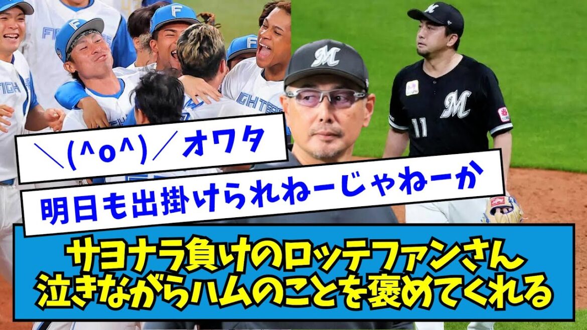 【にんまり】サヨナラ負けのロッテファンさん、泣きながらハムのことを褒めてくれる【なんJ反応】