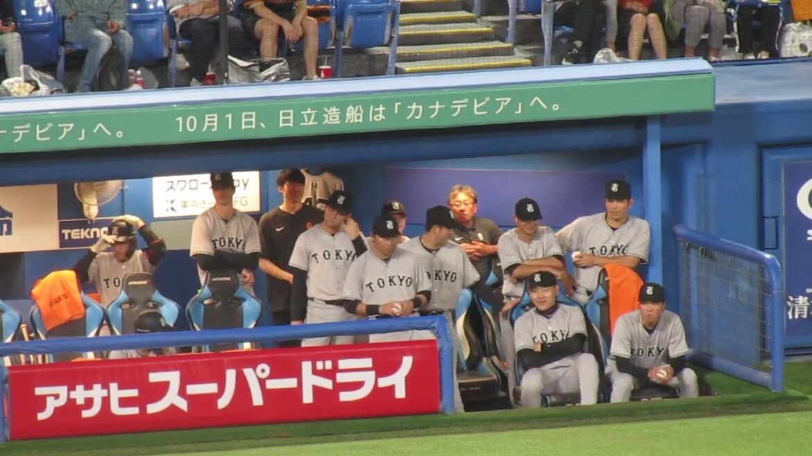 最後 中山礼都のヒットに笑顔の坂本勇人などベンチの様子＜ ヤクルトスワローズ 対 読売ジャイアンツ 2024年9月29日＞