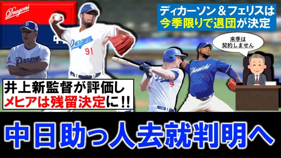 【助っ人去就が続々判明！】中日２年目助っ人『メヒア』は今季防御率4点台と不振も井上新監督が評価し残留決定！一方で『ディカーソン』＆『フェリス』は退団決定！残るはライデルの去就に...！？