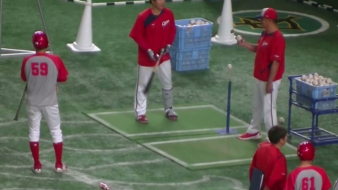 広島 石原貴規のティーバッティング（2024年6月28日読売ジャイアンツ対 広島カープ）