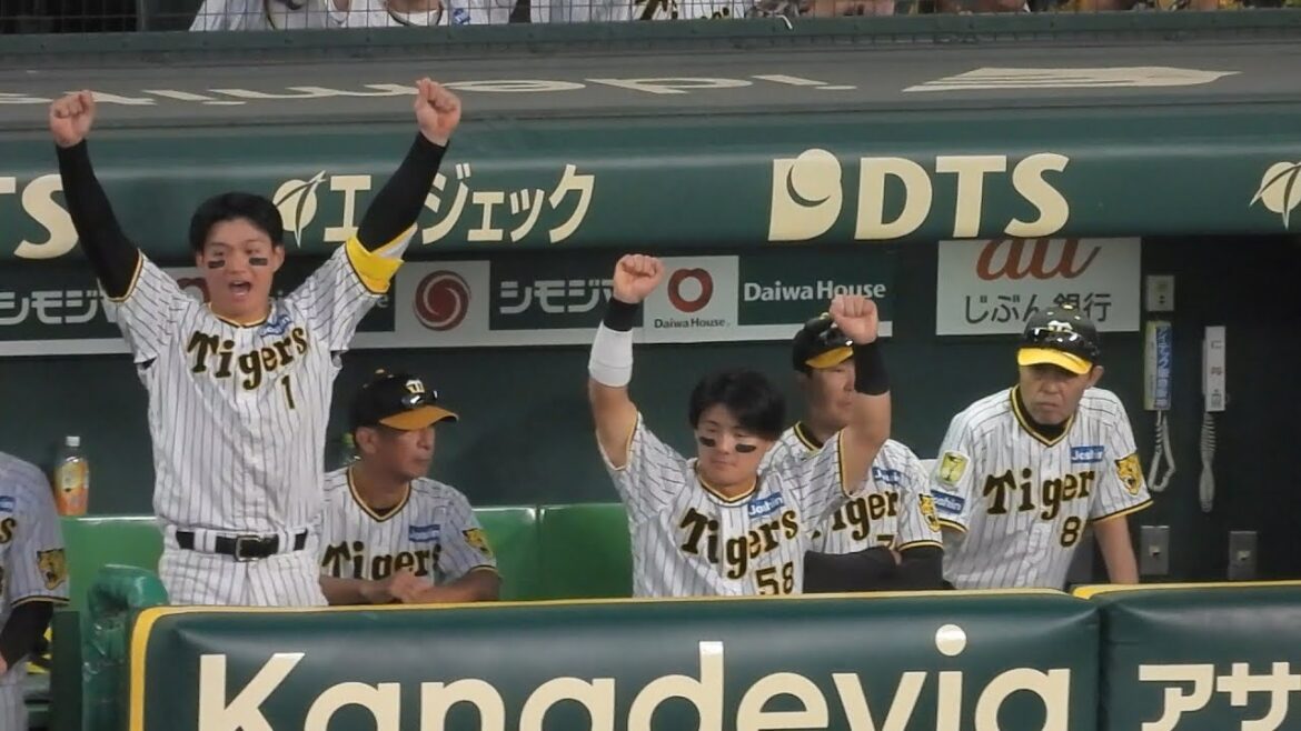 【最後まで戦う姿勢】9回裏 代打原口のホームランに大盛り上がりの阪神ベンチ。森下は両手でガッツポーズ【CS第2戦】2024.10.13