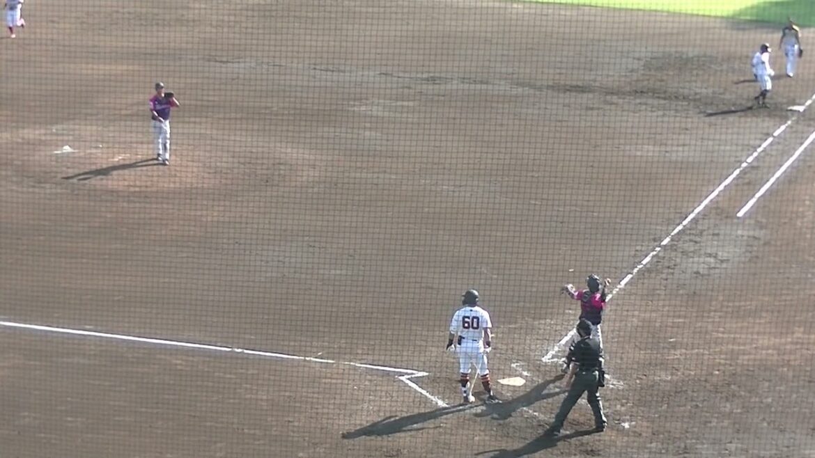 満塁のピンチで巨人 菊田拡和を三振 茨城アストロプラネッツ佐藤友紀（2024年9月12日 読売ジャイアンツ3軍 対 BCL選抜）