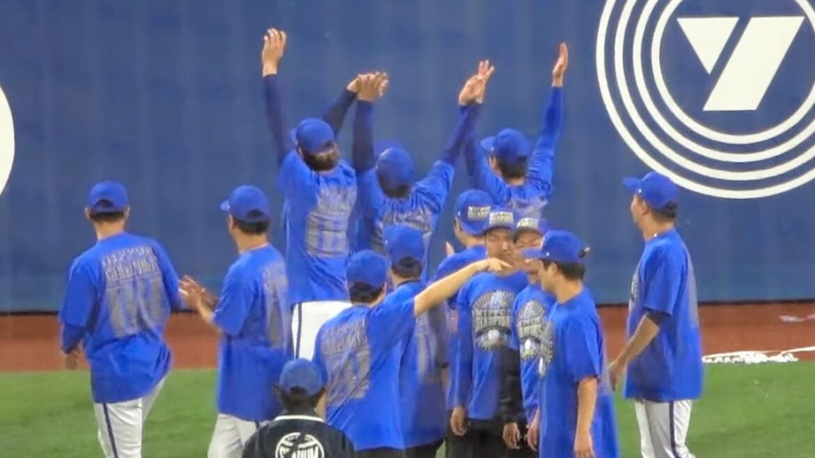 石井琢朗コーチと愛弟子・森敬斗&梶原昂希が手を繋いでバンザイ！日本一おめでとう！日本シリーズ 2024/11/3 横浜DeNAベイスターズ