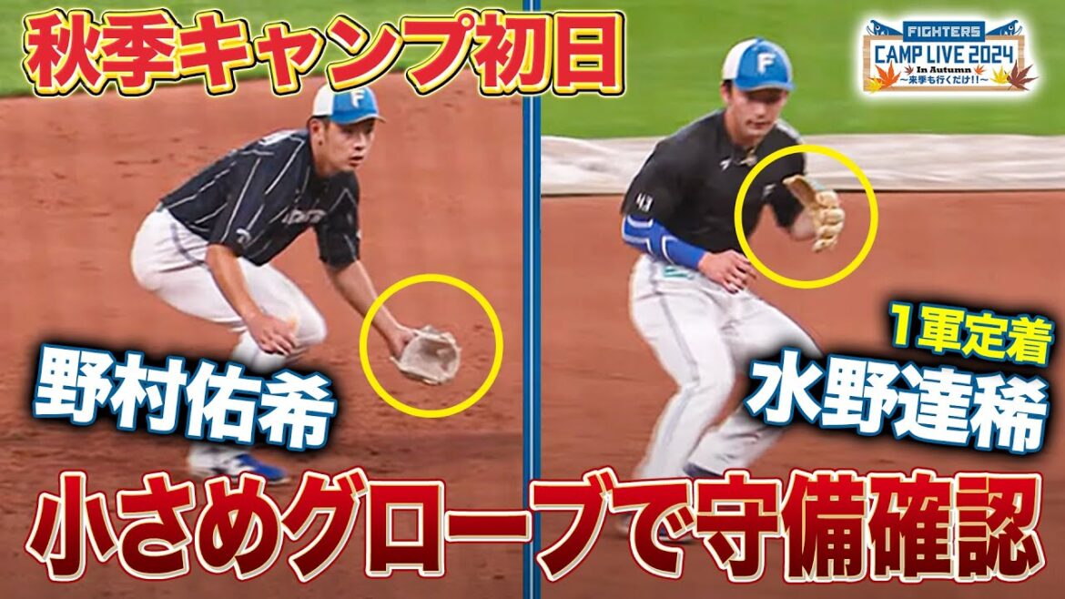 秋季キャンプ初日の内外野ノック練習 水野達稀＆野村佑希が小さめグローブで捕球確認＜11/1ファイターズ秋季キャンプ2024＞