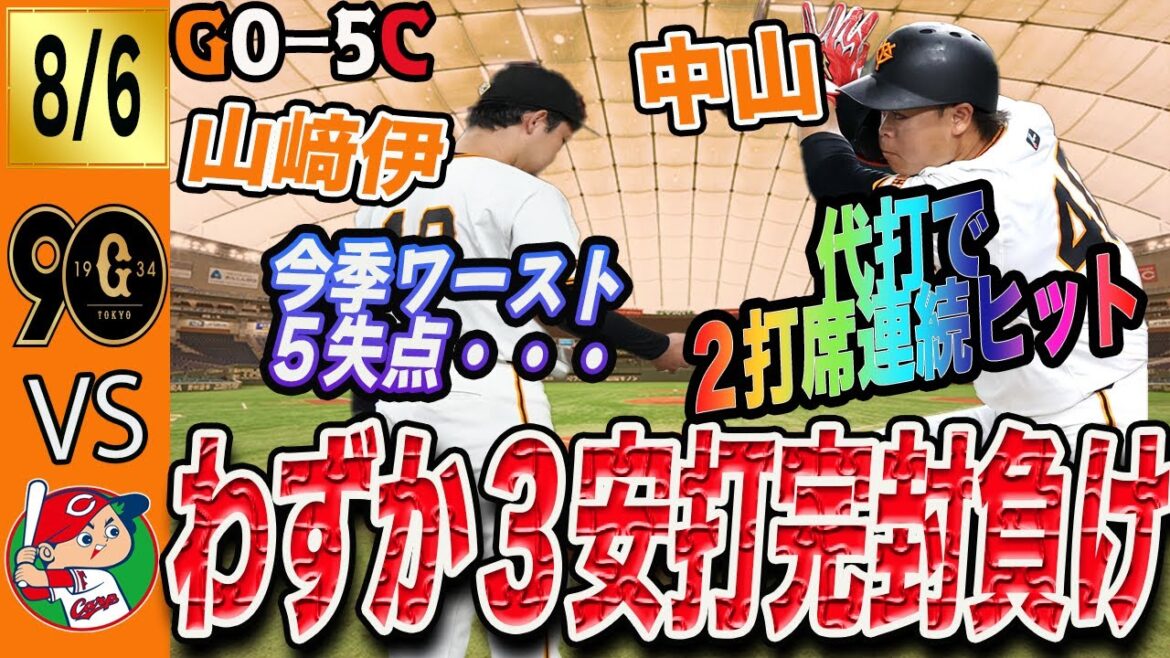 アドゥワ選手に被完封・・・。巨人は広島との首位攻防戦に敗れ９連戦は最悪なスタートに！　読売ジャイアンツ
