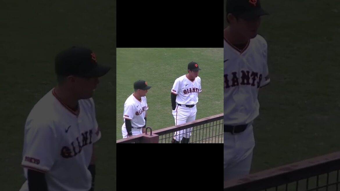 試合前の楽しそうな浅野翔吾や松原聖弥など（2024年4月18日  読売ジャイアンツ対 日本ハムファイターズ 2軍）