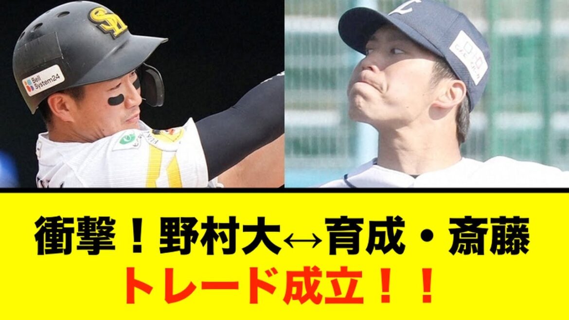 【衝撃！】ソフトバンク・野村と西武育成・斎藤のトレードが成立！！