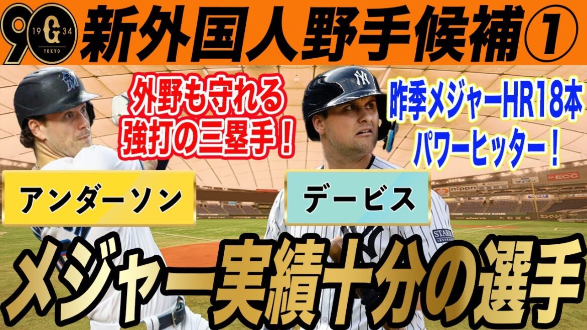 【巨人】新外国人候補①メジャー実績十分の大砲！来日も噂される選手を徹底解説！　ブライアン・アンダーソン　JDデービズ　読売ジャイアンツ