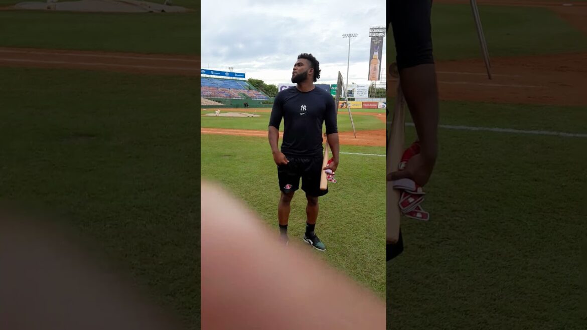 Franchy Cordero llega al estadio Quisqueya Juan Marichal pata practicar con los Leones del Escogido