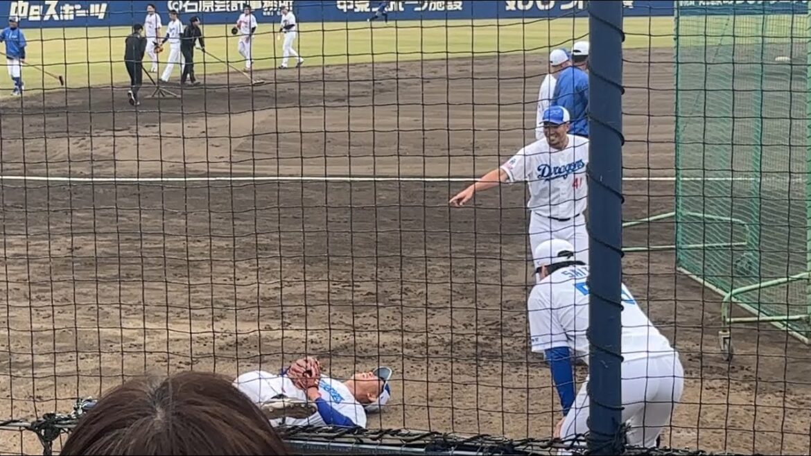 【秋季キャンプ】 中日ドラゴンズ 主力中継ぎ陣 松山晋也 勝野昌慶 斎藤綱記 ノック風景(2024/11/10 ナゴヤ球場)