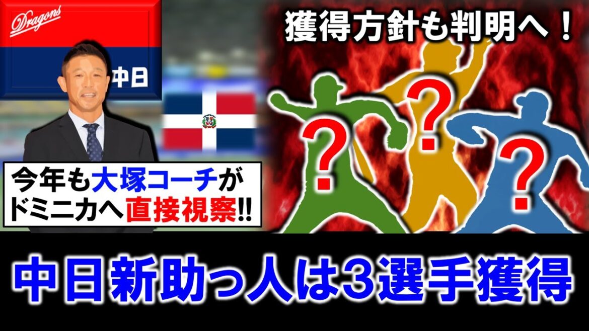 【狙う補強ポイントは！？】中日今オフは助っ人３選手獲得へ！今年も大塚コーチがドミニカへ直接視察に行き、新外国人選手を探すが各ポジション何選手獲るのかなどの方針も判明へ！？