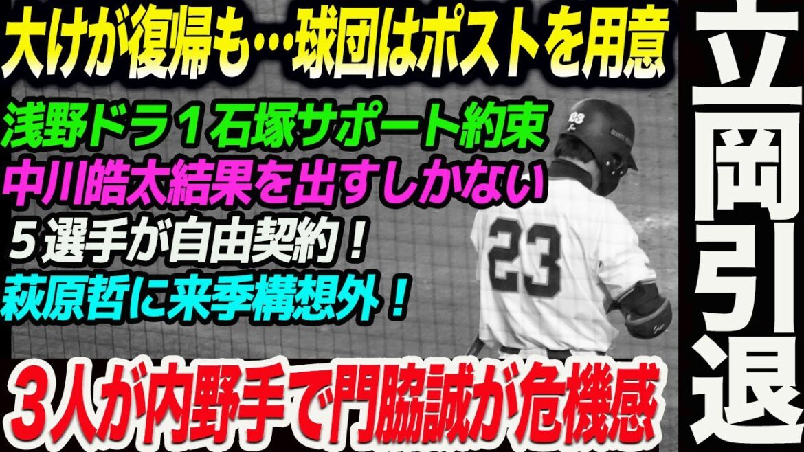 電撃発表！立岡宗一郎引退！大けが復帰も…球団はポストを用意 ！３人が内野手で門脇誠が危機感！浅野ドラ１石塚サポート！５選手が自由契約！読売巨人軍 ジャイアンツ 巨人 GIANTS阿部監督