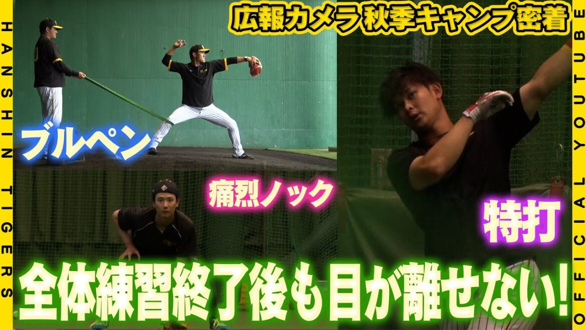 【広報密着】練習終了後の室内を覗いてみると・・・！黙々と汗を流す男たちが！！#山田修也 選手は強い打球に対するノックをひとり。#西純矢 投手は久保田コーチとピッチングフォームを入念に確認！