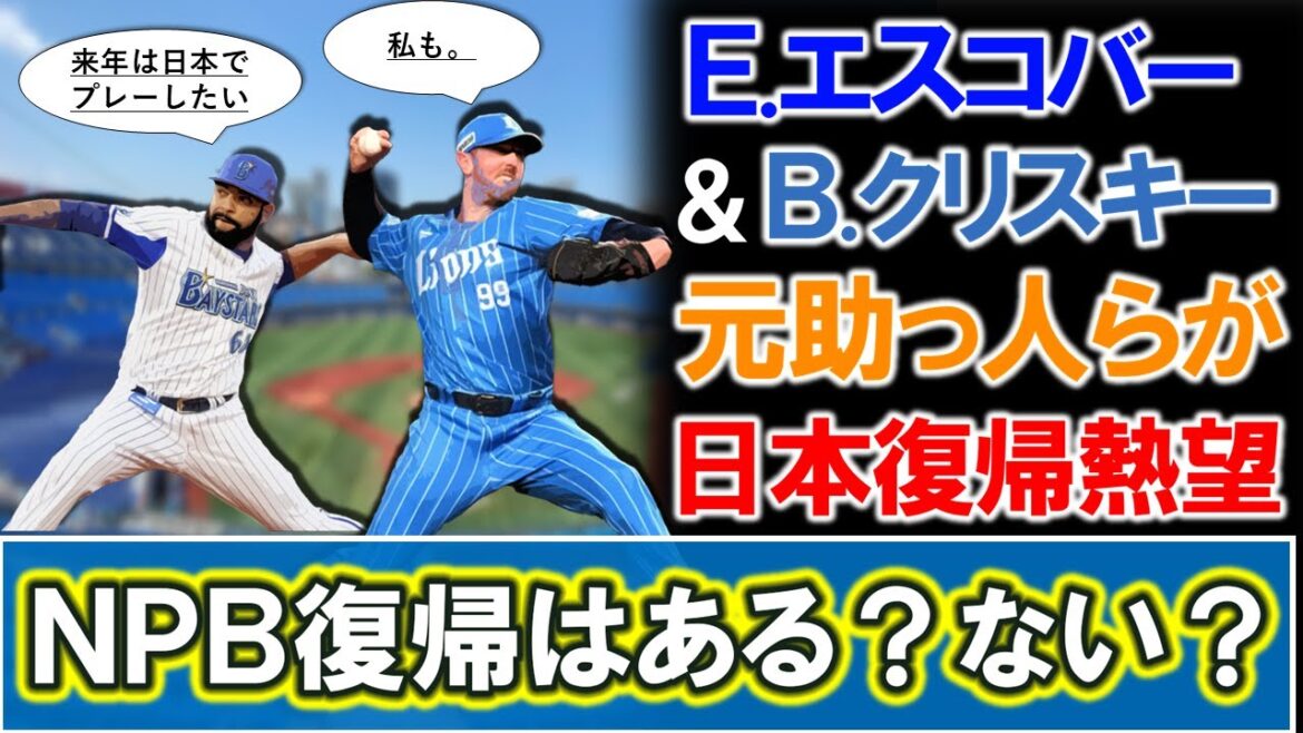 【リリーフ補強の候補に…?】元DeNAなど所属の『E.エスコバー』&『B.クリスキー』ら元NPB助っ人らが来季の日本復帰を熱望!!共に今季AAAでプレーしていたが今季のNPB復帰はある?ない? 【リリーフ補強の候補に...?】元DeNAなど所属の『E.エスコバー』&『B.クリスキー』ら元NPB助っ人らが来季の日本復帰を熱望!!共に今季AAAでプレーしていたが今季のNPB復帰はある?ない?