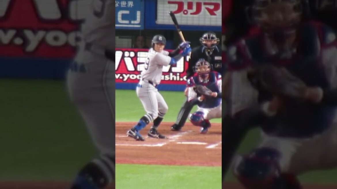 8年目 松原聖弥（明星大）の打撃フォームをセンター方向から（ ヤクルトスワローズ対 読売ジャイアンツ2024年4月11日）