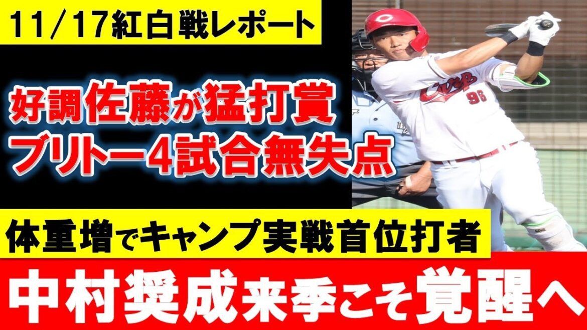 【カープ紅白戦】中村奨成ついに覚醒へ！佐藤は本来の打撃取り戻す！田村も圧巻打撃！ブリトーの投球に注目【広島東洋カープ】