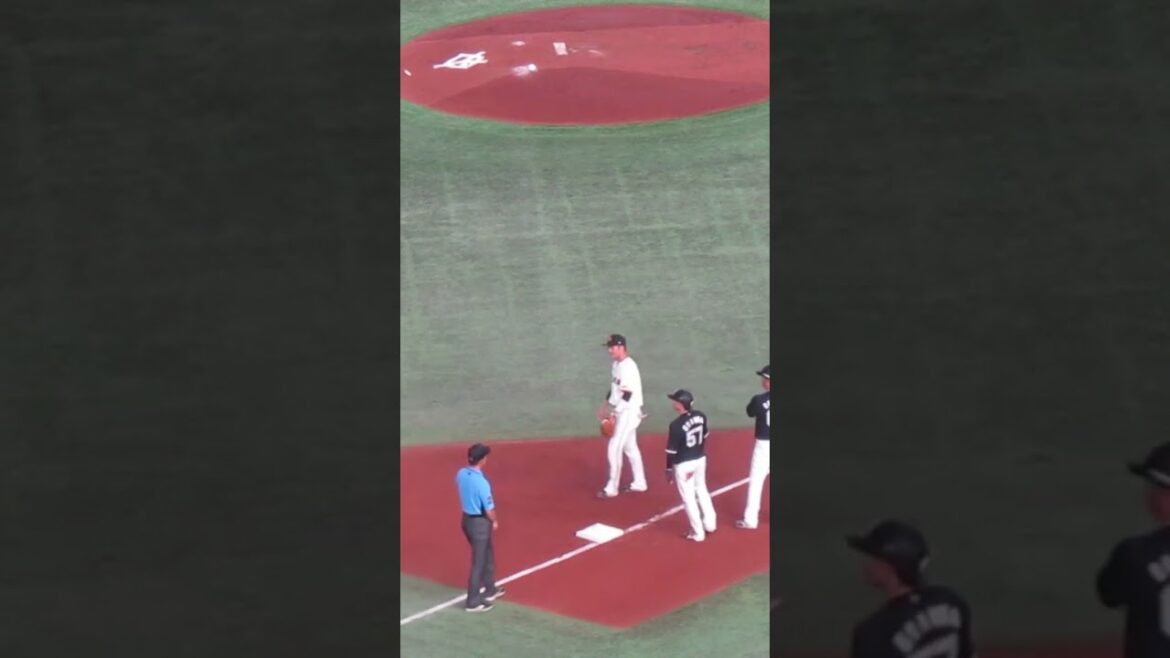 リプレイ中 坂本勇人に話しかけられるロッテ 小川龍成（読売ジャイアンツ対 千葉ロッテマリーンズ2024年6月4日）