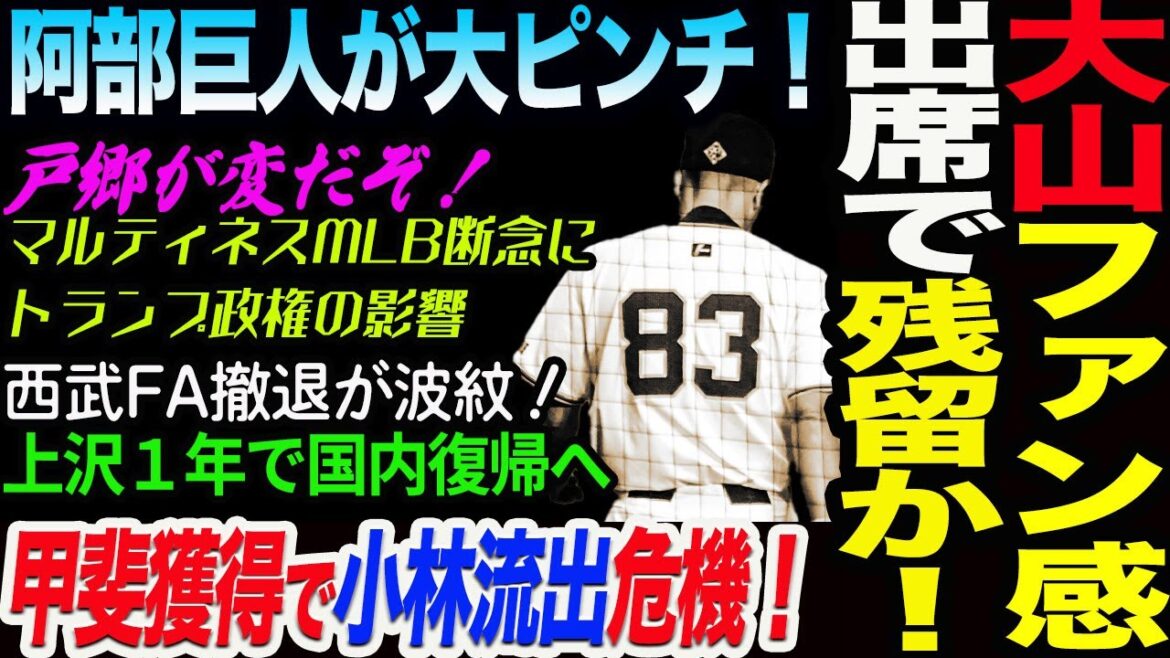 阿部巨人が大ピンチ！FA阪神大山がファン感に異例の出席で残留濃厚か！FA甲斐獲得で小林が流出危機！戸郷が変だぞ！西武FA撤退が波紋！上沢１年で国内復帰へ！読売巨人軍 ジャイアンツ 巨人 GIANTS